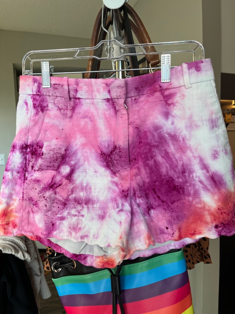 J. Crew Pink Tie-Dye Scalloped High-Waist Shorts